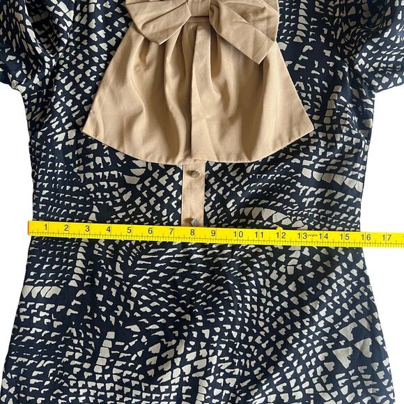 Lovposh Women's Geometric Bow Mini Dress - Tan Black - Small Feminine 70s - Picture 9 of 11
